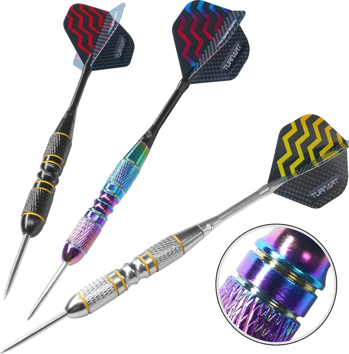 Turnart Darts Metal Tip Set - Professional Steel Tip Darts 12 Pcs with Stylish Case & Extra Flights | 22/24 Grams