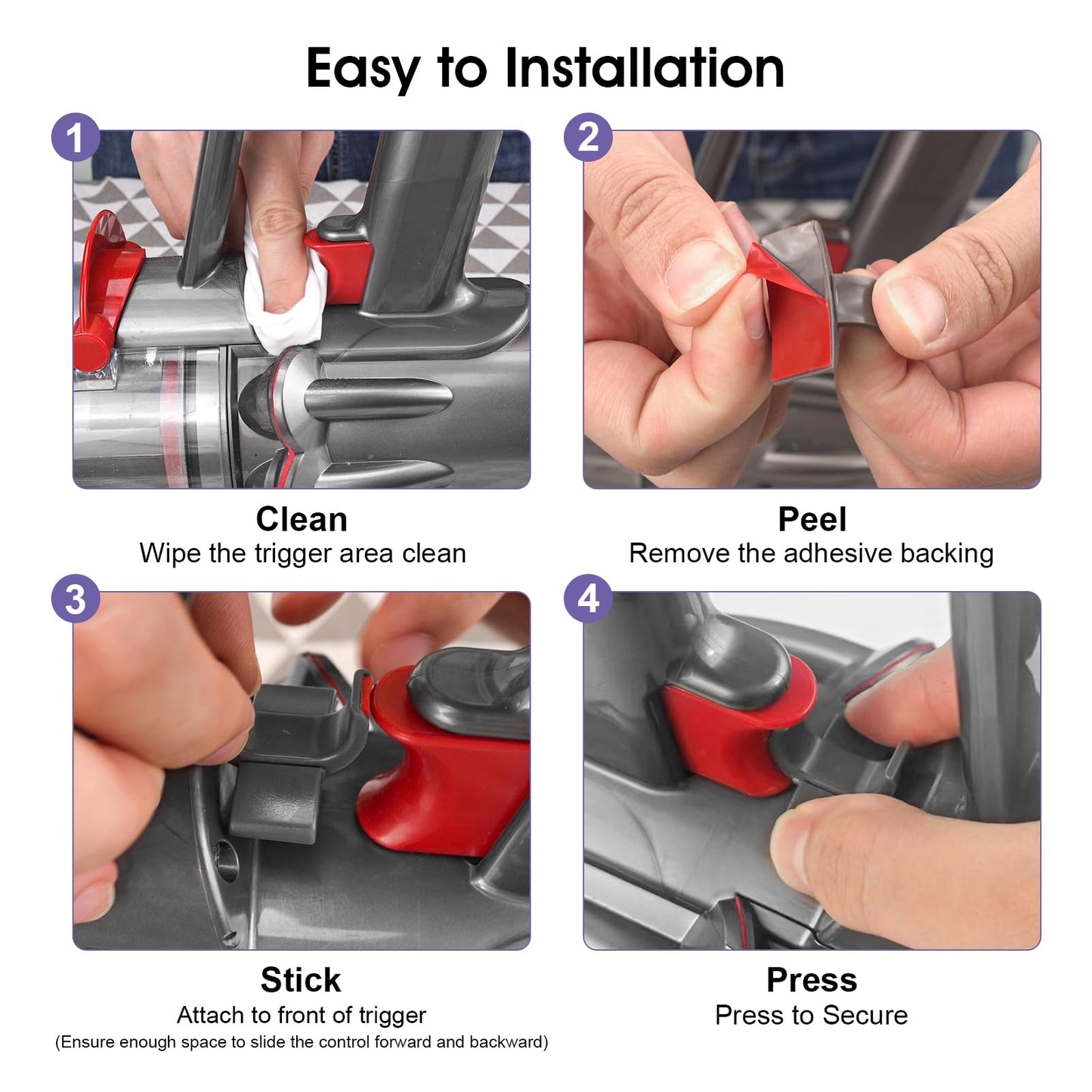 Trigger Lock fits for Dyson Vacuum — Adhesive Power Button Clip ON/OFF Switch Lock Attachment; Fits Most Models V15/V11/V10 (Not for V6/V7/V8/DC Series) — Relieves Finger Pain from Keeping Pressed