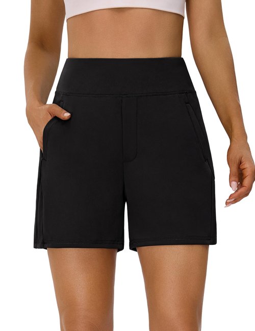 BMJL Womens Workout Shorts Gym Bermuda Golf Athletic Work High Waisted Casual Hiking Running Shorts with Pocket(L,Black)