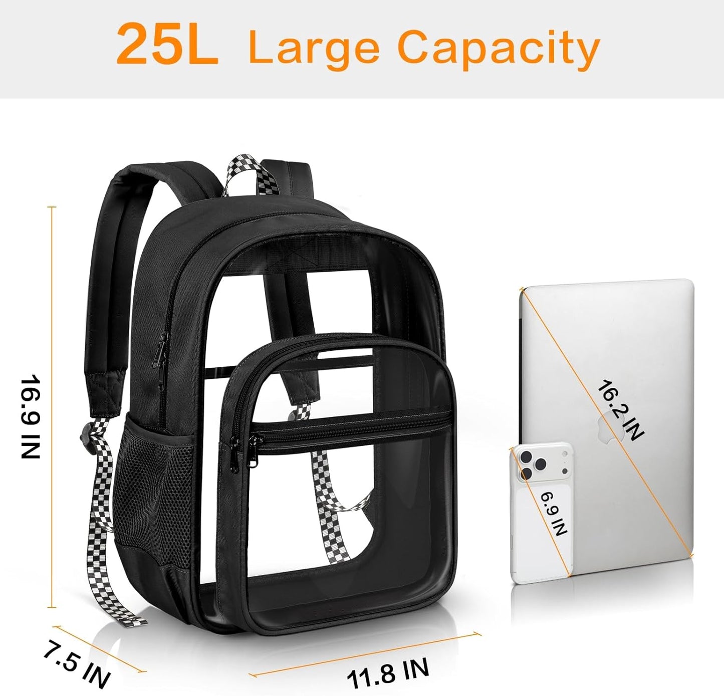 PAMANO Clear Backpack - Heavy Duty Transparent Bookbag for College & Travel | Black PVC Design