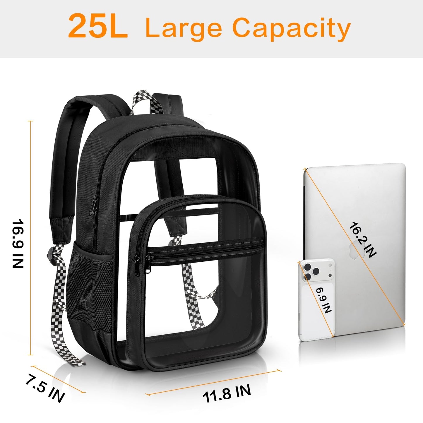 PAMANO Clear Backpack Heavy Duty Fabric & PVC Transparent Bookbag, See Through Bag for College Work Travel Security, Black
