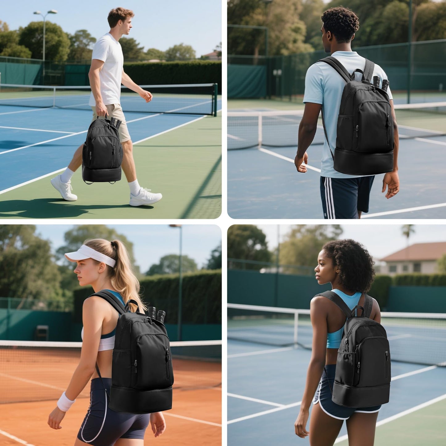 wassdins Pickleball Backpack for Women Men, Gym Back Pack with Shoe Compartment, Pickleball Bag Fits 2 Pickle Ball Paddles & Gear, Racket Backpack with Water Bottle Holder, Dry/Wet Pocket