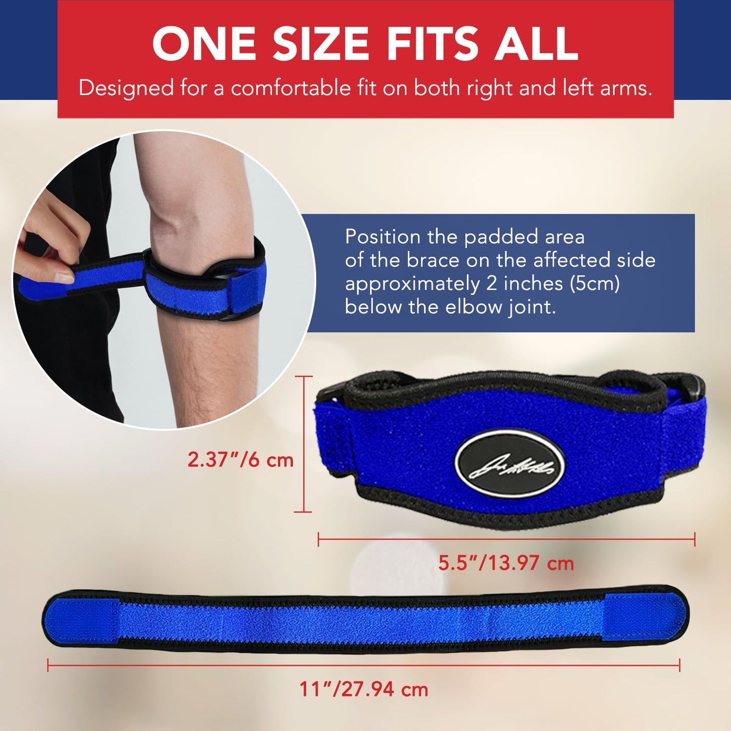 Doctor Developed Tennis Elbow Brace - Durable Tennis Elbow Brace for Tendonitis & Injuries - Comfortable Tennis Elbow Brace for Men & Women - Golfers Elbow Brace with Doctor Handbook (Single, Blue)