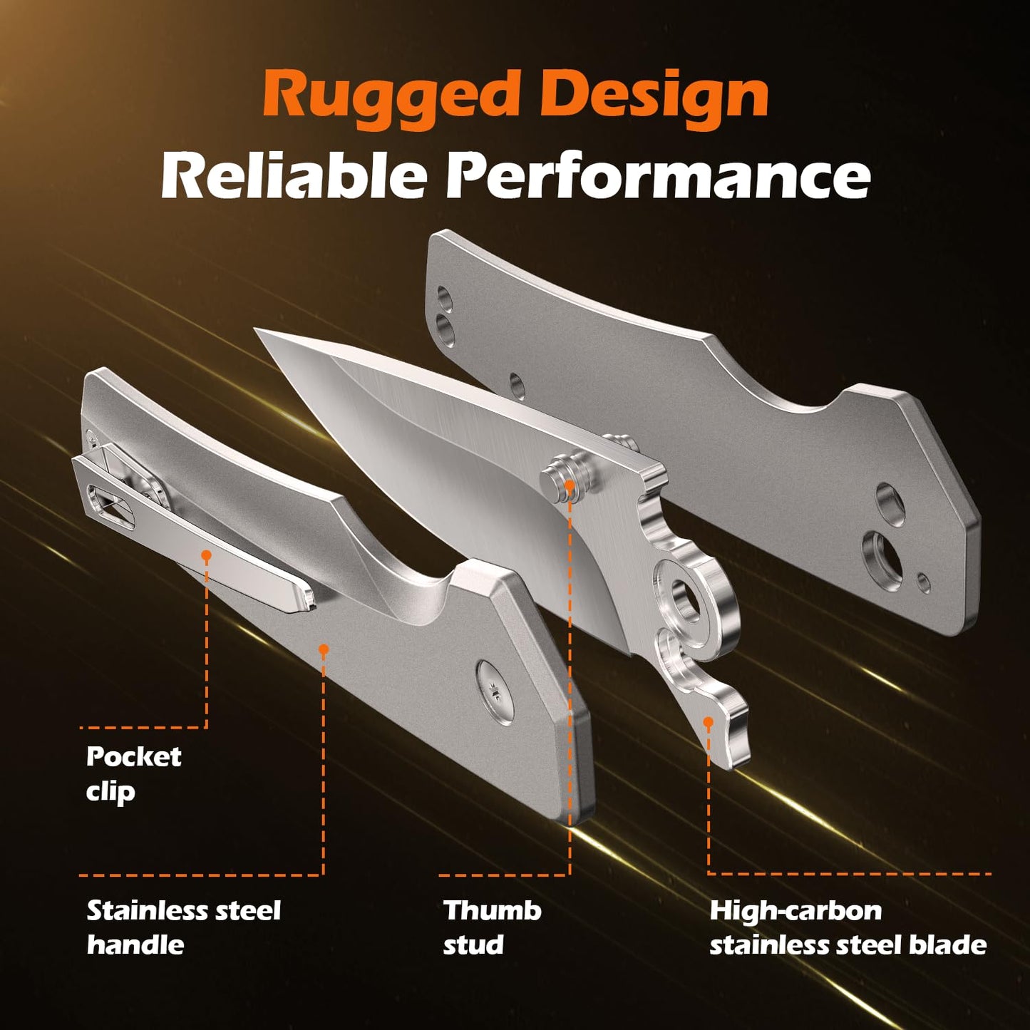 Bfonder EDC Folding Pocket Knife – 3.15" High Carbon Steel Blade, 440C Stainless Steel Handle, Compact Camping Knife with Pocket Clip for Outdoor & Survival, Gift for Men and Women