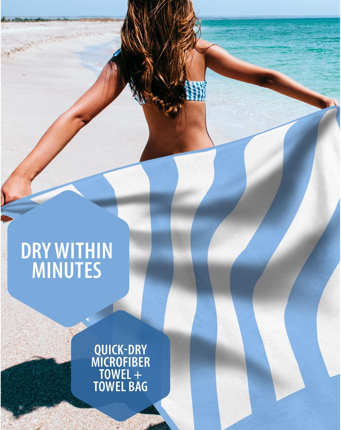 VENTURE 4TH Microfiber Beach Towel - Quick-Dry, Compact, Sand-Free & Lightweight | Sky Blue Stripes, 35x78 Inches