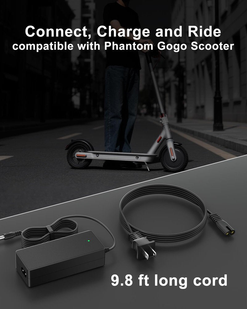 VHBW 42V Scooter Charger Compatible with Phantom Gogo Charger, Compatible with Phantom Gogo A8 A9 Electric Scooter
