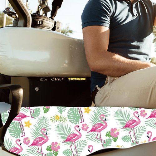 ORIGACH Flamingo & Leaves Golf Cart Seat Covers, Comfortable Cooling Golf Cart Blanket Towel, 100% Microfiber, Fits EZGO, Club Car, and More 2-Seat Golf Carts, 51x31inch