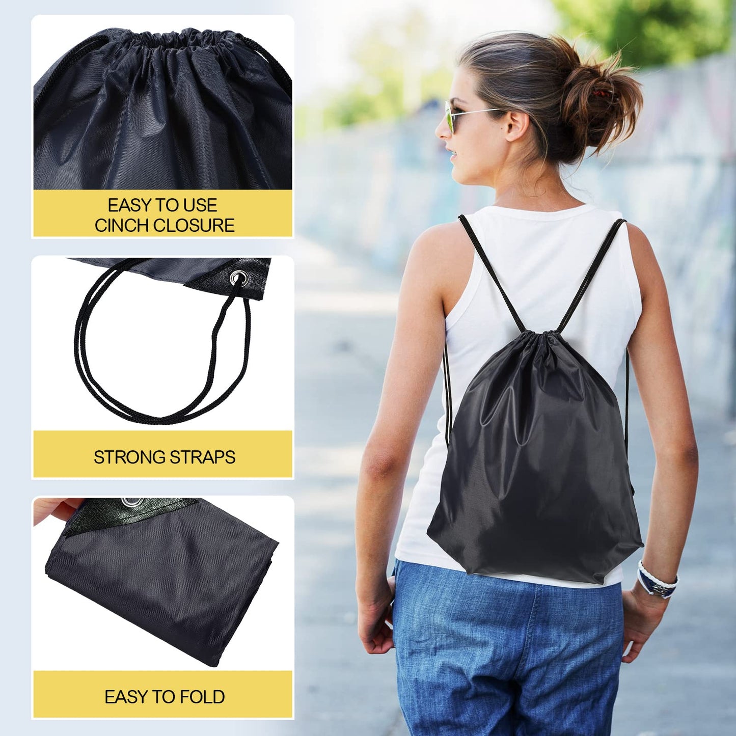 Shappy Drawstring Backpack Bulk Sports Gym Cinch Bag Polyester String Bag for Men Women(10 Colors,100 Pcs)
