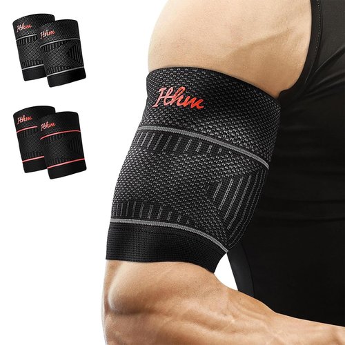 ITHW Bicep Tendonitis Brace for Pain Relief, Upper Arm Compression Sleeve for Men and Women, Bicep Compression Sleeve for Muscle Strain (Gray, Large)
