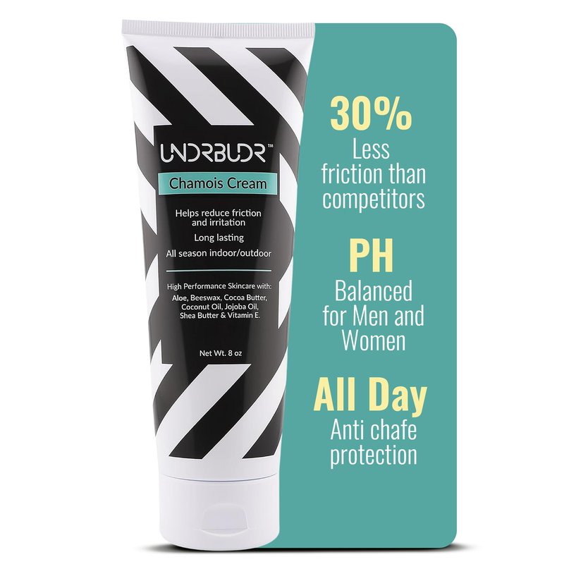 UNDRBUDR Chamois Cream for Cycling, Runners, Athletes - Anti Chafing Cream for Men and Women with Aloe, Shea Butter & Vitamin E - Reduces Saddle Sores, Low Friction Formula (8 oz)