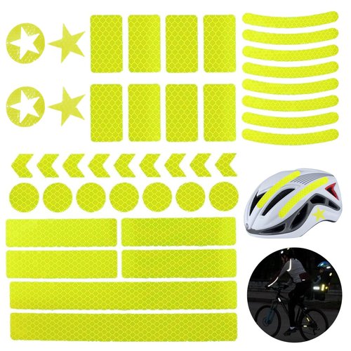 42Pcs Reflective Stickers, Reflective Helmet Bicycle Sticker, Driveway Reflectors, BikeReflective Tape, NightSafety Stickers for Bicycle, Motorcycle, Scooter, 8 Shapes (Fluorescent Yellow-Green)