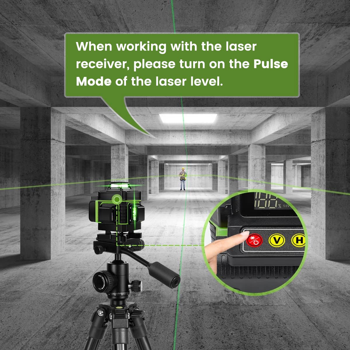 Elikliv Laser Detector for Green Beam Laser Level, Digital Laser Receiver Used with Pulsing Line Lasers, Detect Green Laser Beams, Three-Sided LED Displays