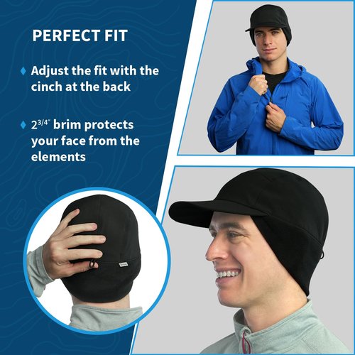 TrailHeads Waterproof Hiking Hats for Men with 3 Layer Rain & Wind Protection – Wide Brim Black Cap with Drop-Down Ear Warmers for Outdoors