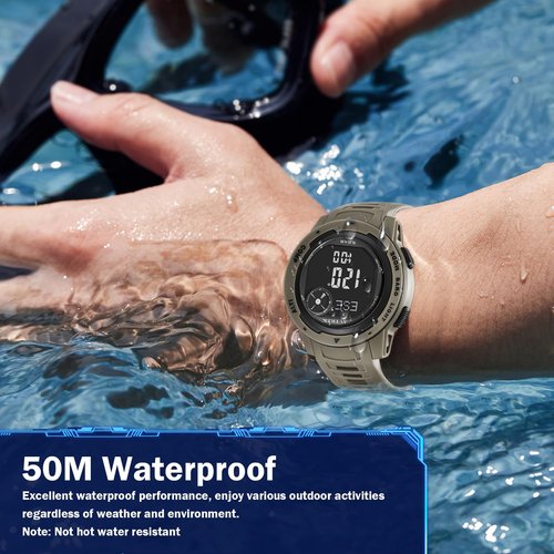 AVTREK Tactical Watch with Compass,50M Waterproof Pedometer, Digital Altimeter Watch for Outdoor Hiking/Climbing(Cafe)