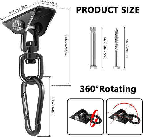 Hammock Hanging Kit - 360° Rotating Heavy-Duty Swing Chair Hook | 1200 lbs Capacity for Indoor/Outdoor Use