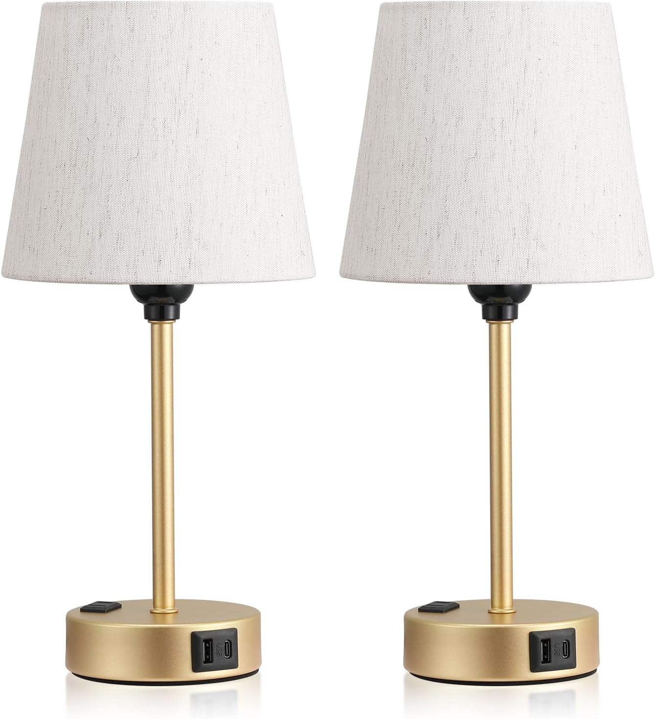 Set of 2 Mini Bedside Lamps with USB-C & AC Outlet - Dimmable Touch Nightstand Lights for Bedrooms