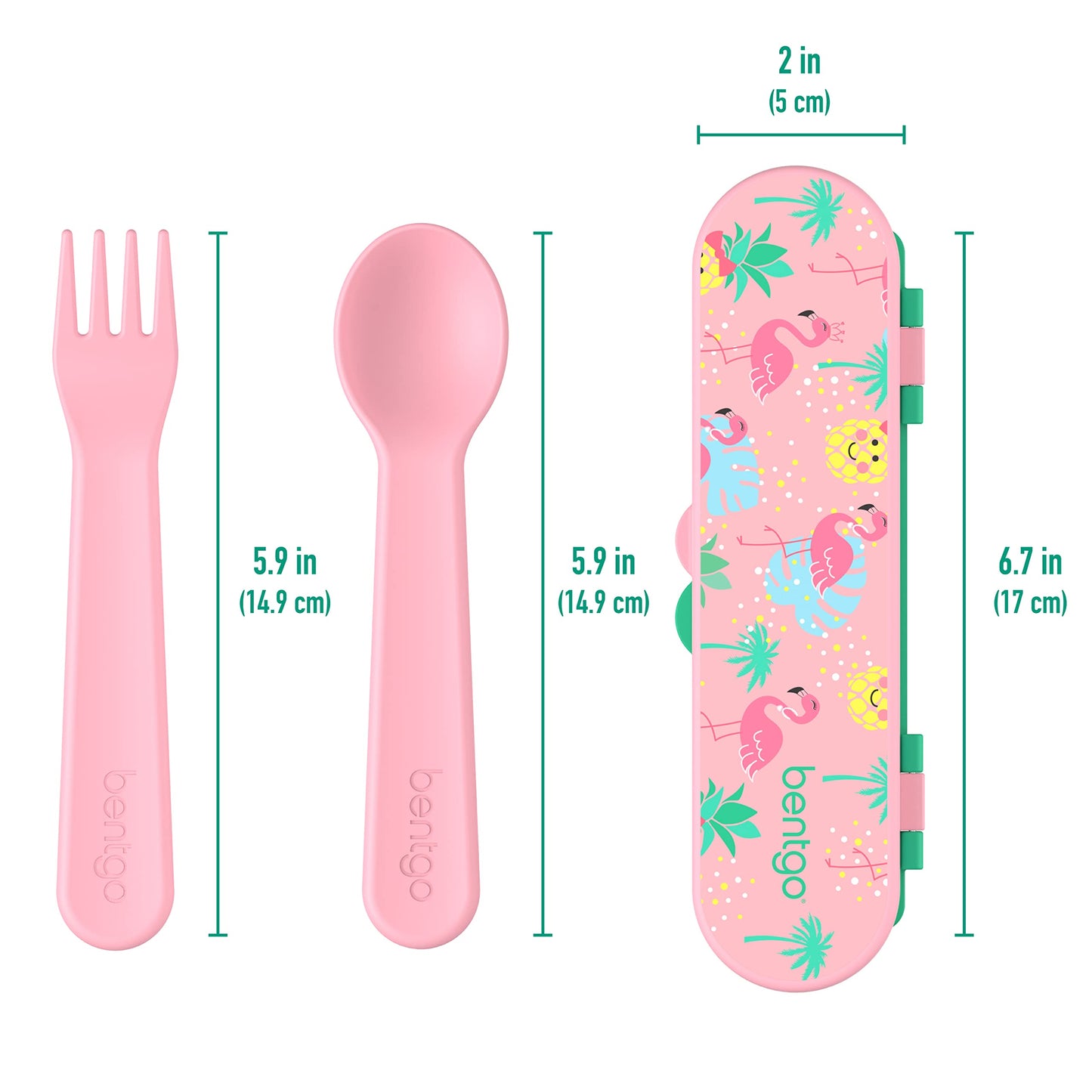 Bentgo® Kids Plastic Utensil Set - Reusable Fork, Spoon & Storage Case, PFAS- & BPA-Free, Easy-Grip Handles, Lightweight, Dishwasher Safe, School Lunch, Travel & On-the-Go (Tropical)