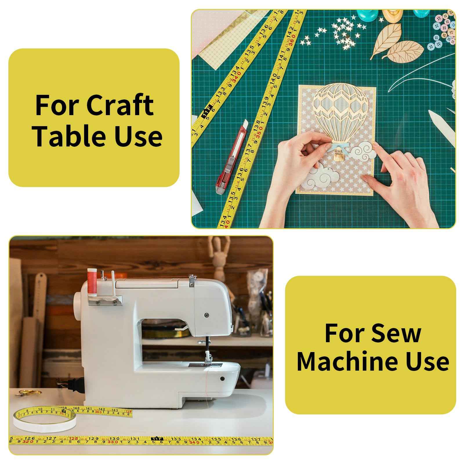 10 Packs Self Adhesive Measuring Tape Adhesive Tape Measure Stick on Tape Measure for Saw Drafting Table Work Woodworking Workbench (12 ft,Yellow)