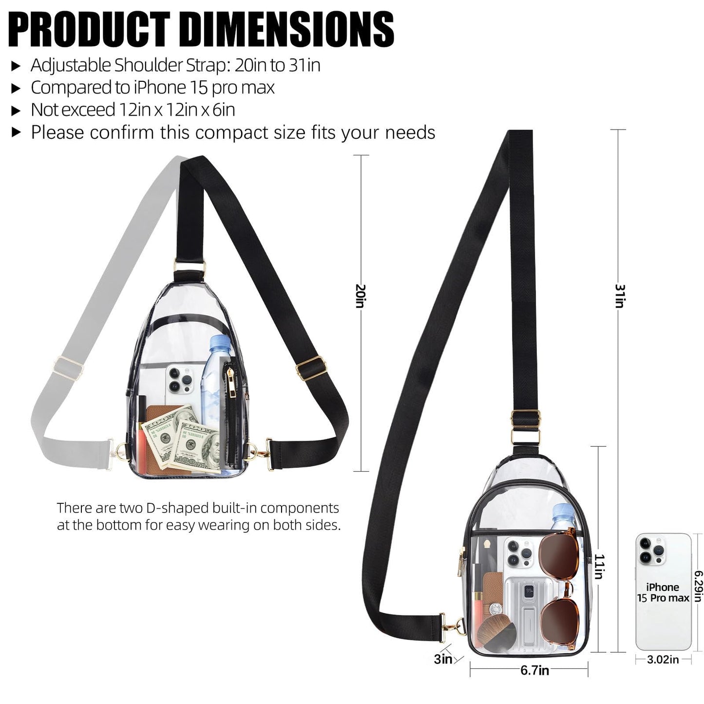 Aodotx Clear Bag for Stadium Events, Clear Crossbody Bags for Women Men with Adjustable Strap for Sport Concert