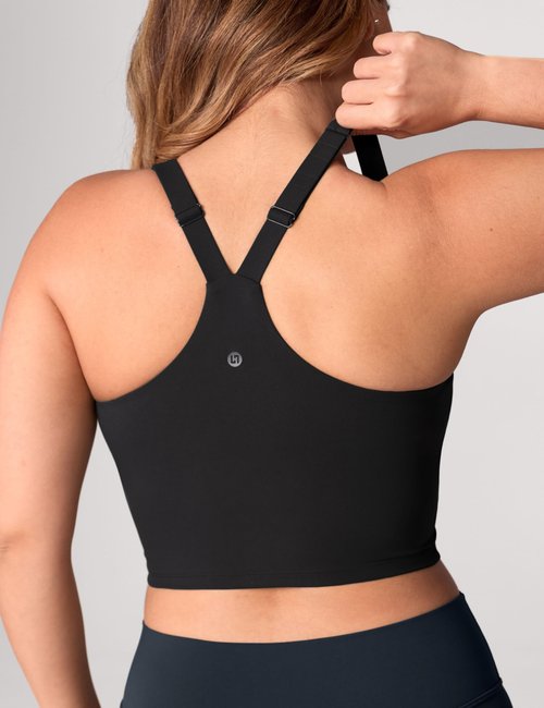 UNISSU Hugcurve Adjustable Racerback Longline Sports Bras Square Neck Padded Yoga Workout Crop Tank Tops for Women Black Medium