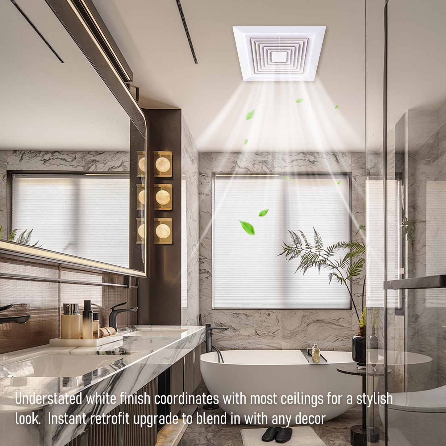 BQMEZRNUS Bathroom Exhaust Fan Cover White Bathroom Ceiling Fan Grille with Springs Replacement for Square Ceiling, Wall-Mount Exhaust Fan, Ceiling Fan Grille, Air Diverter (9x9 Inches)