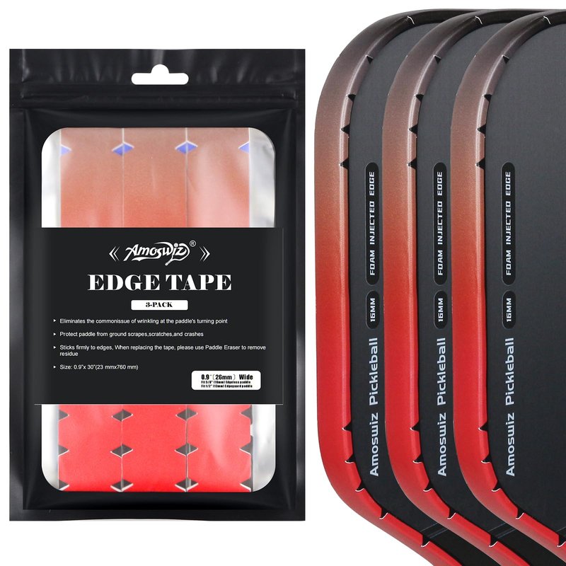 Amoswiz Pickleball Edge Guard Tape, Pickleball Protection Tapes 3 Pcs, Red to Black to Blue Gradiant Edge Tape, 26MM Width, No Wrinkling Edge Guard for 13MM & 16MM & 20MM Thicknesse Paddles