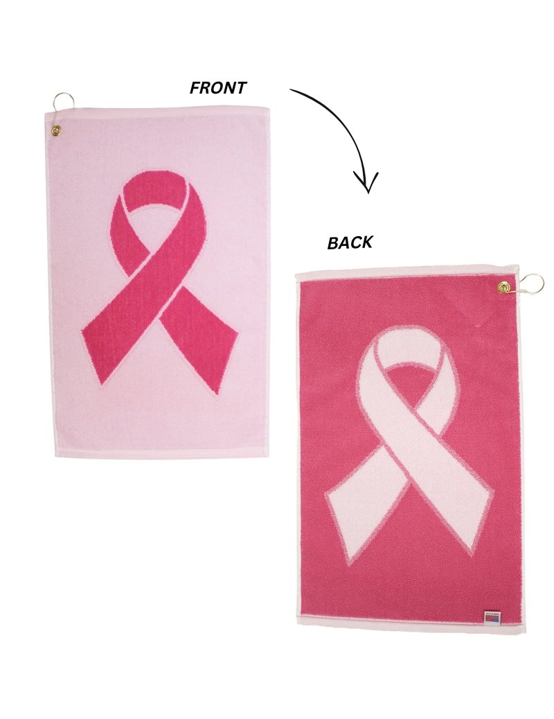 JP Lann Pink Ribbon Cancer Awareness Golf Towel (Pink/White)