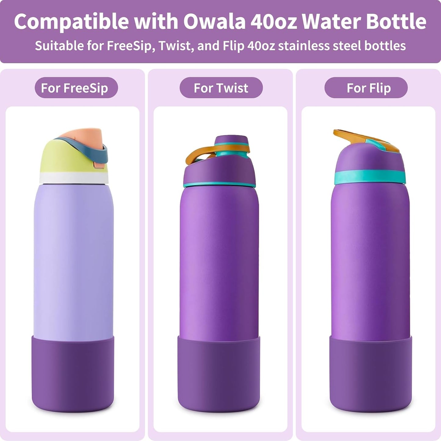 Owala Silicone Water Bottle Boot - Anti-Slip Protective Sleeve for 40 oz Stainless Steel Bottles | Purple