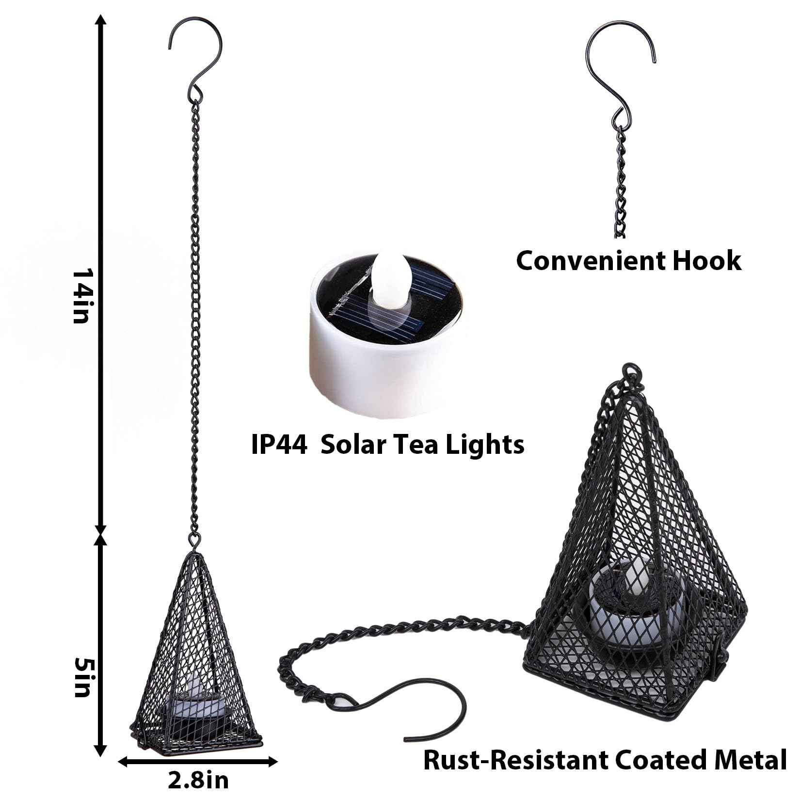 Solar Hanging Lights Outdoor, 4 Pack Hanging Lanterns Candle Holder with Solar Tea Lights Candles Outdoor Waterproof, Chandelier Ideas for Tree Gazebo Pergola Patio Decor