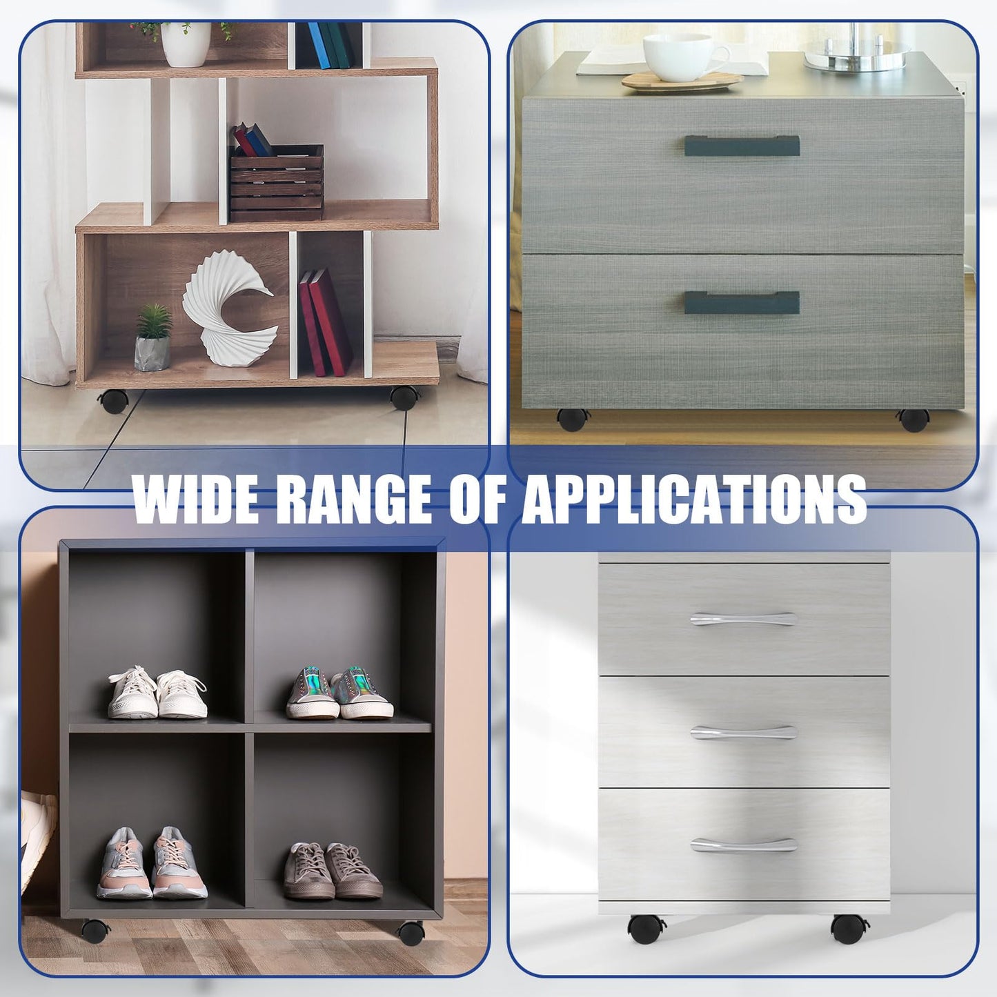 Barydat 8 Pcs 1.5 Inch Plastic Furniture Wheels with Brake Swivel Replacement Wheels Small Nylon Plastic Casters for Rolling Cart Table Chair Cabinet, Black (Flat Style)