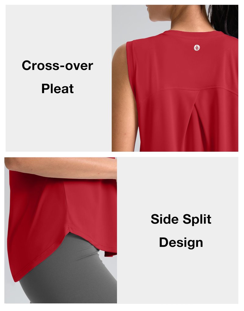 SANTINY Women's Sleeveless Workout Tops Breathable Lightweight Active Tennis Yoga Shirts Athletic Running Tank Tops for Women (Chilli Red_L)