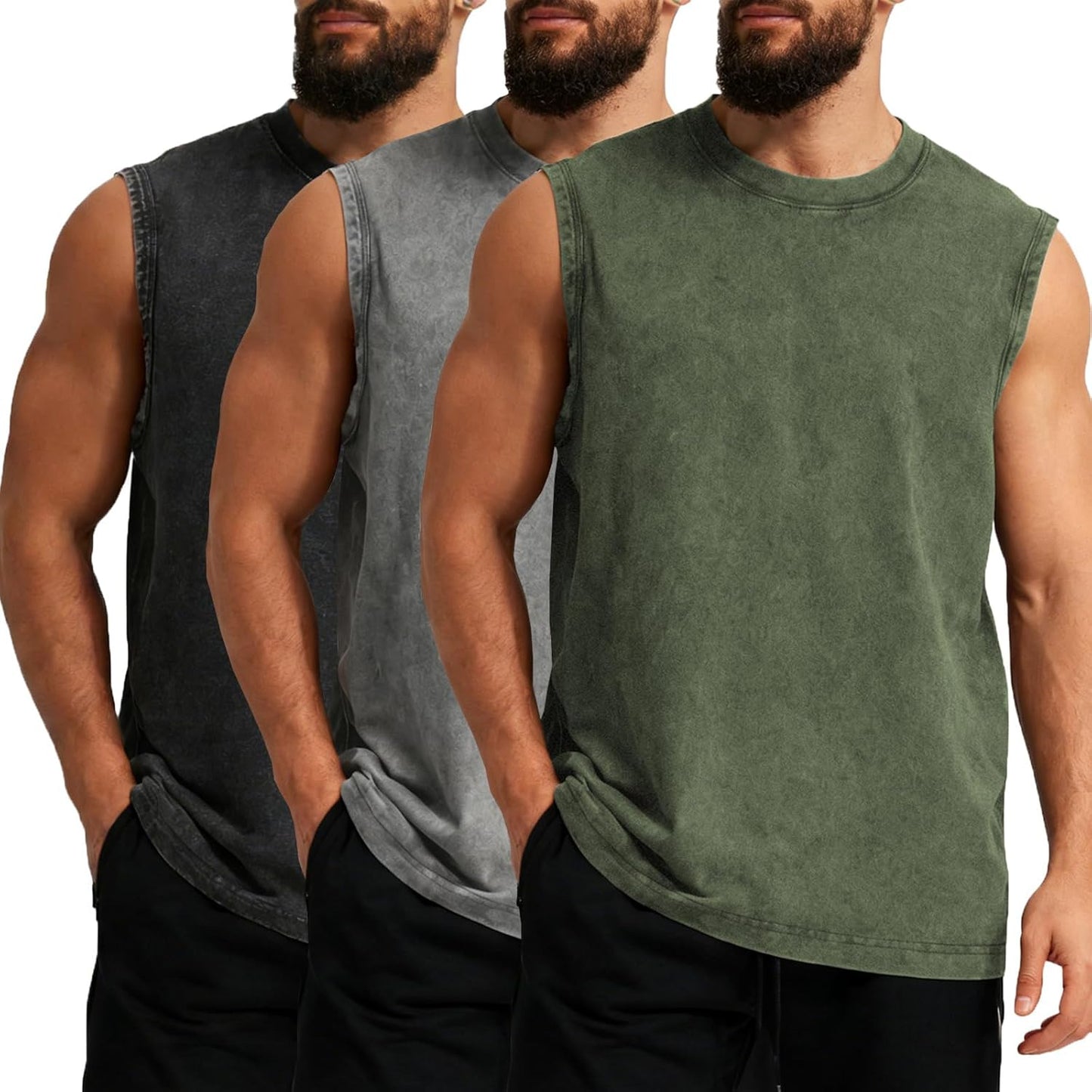 Skiennix Men's Muscle Tank Top - Sleeveless Cotton Gym Tee for Running | Acid Wash Design