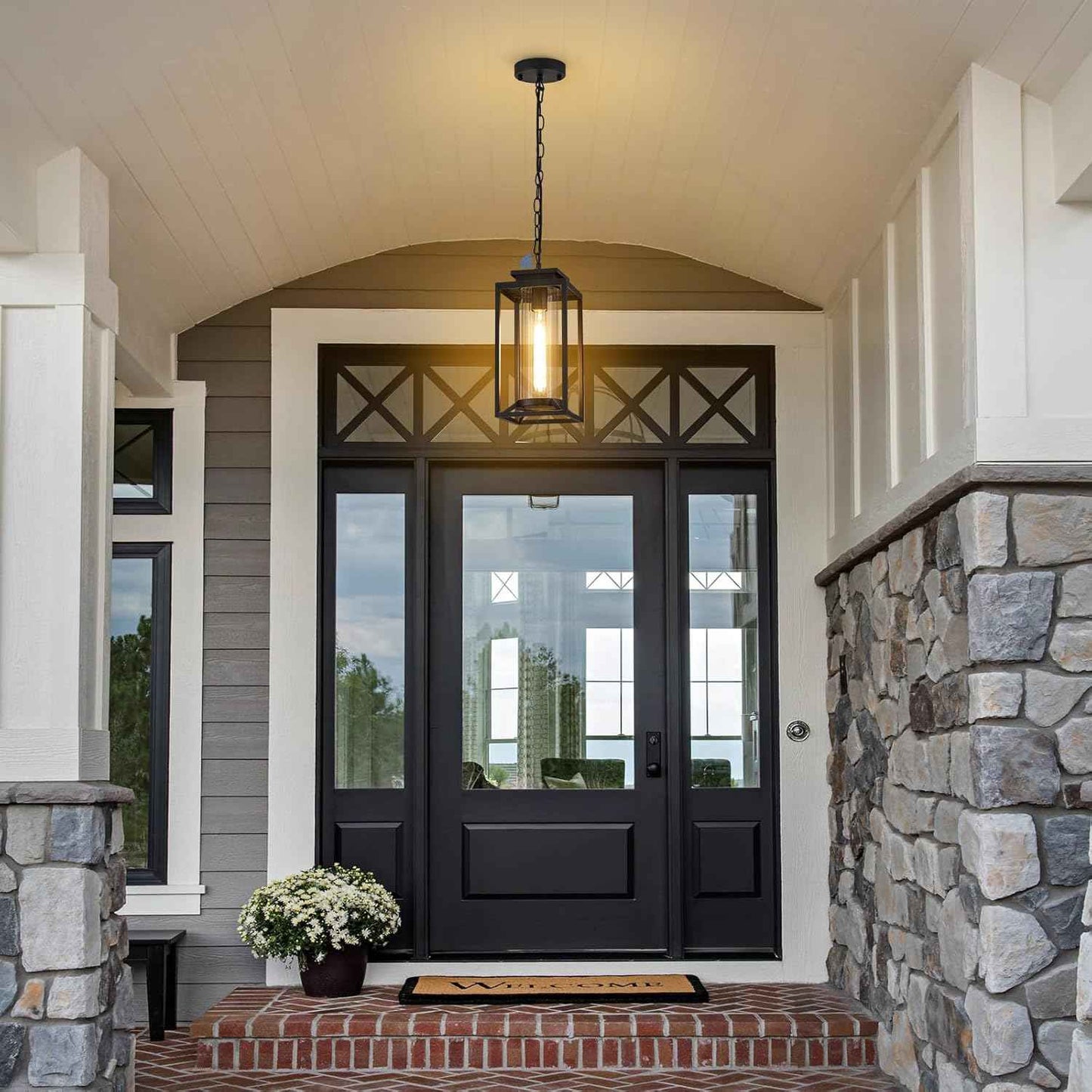 Modern Black Outdoor Pendant Light - 1-Light Hanging Lantern for Porch & Gazebo