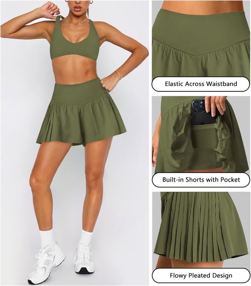 Hragc Athletic Running Shorts - Flowy Butterfly Crossover Workout Skort with Pocket for Women