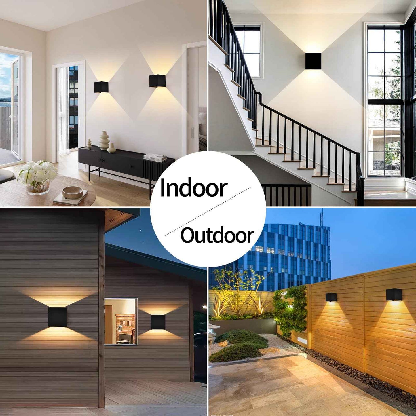 Mille Lucciole 12W 4Pack Outdoor Wall Lights Exterior/Interior,LED Black Outdoor Wall Sconces Light Fixtures Modern,IP65 Waterproof Square Aluminum Wall Lamps, Up and Down Lights 6500K Cold Lights