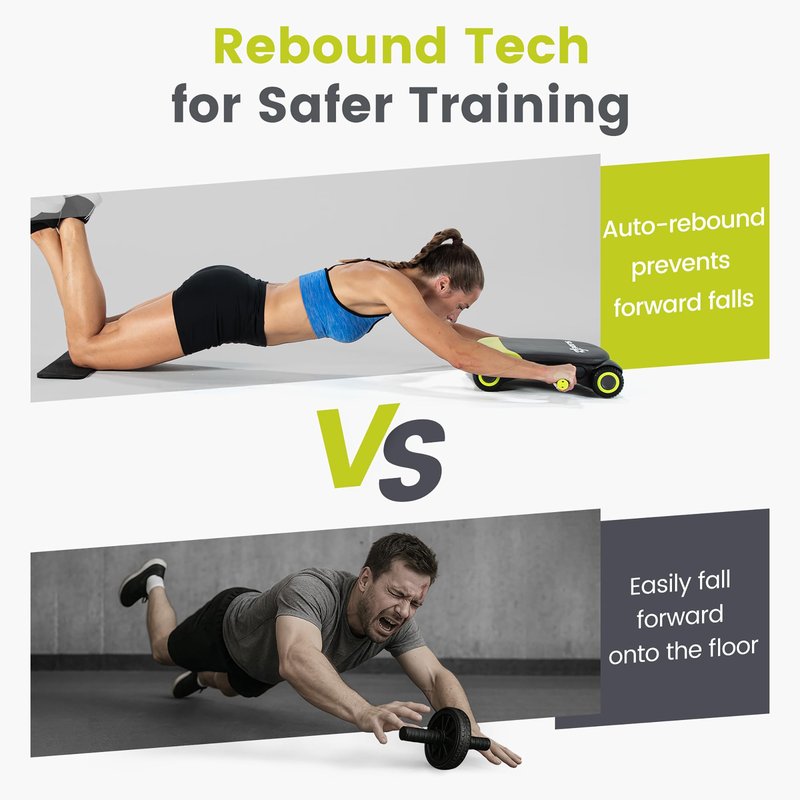WONDER CORE Slide Fit: Ab Roller Wheel with Elbow Support, Automatic Rebound Ab Abdominal Exercise Roller Wheel, Abs Workout Equipment, Fitness Rolling Board with Knee Pad for Home Gym (Green)