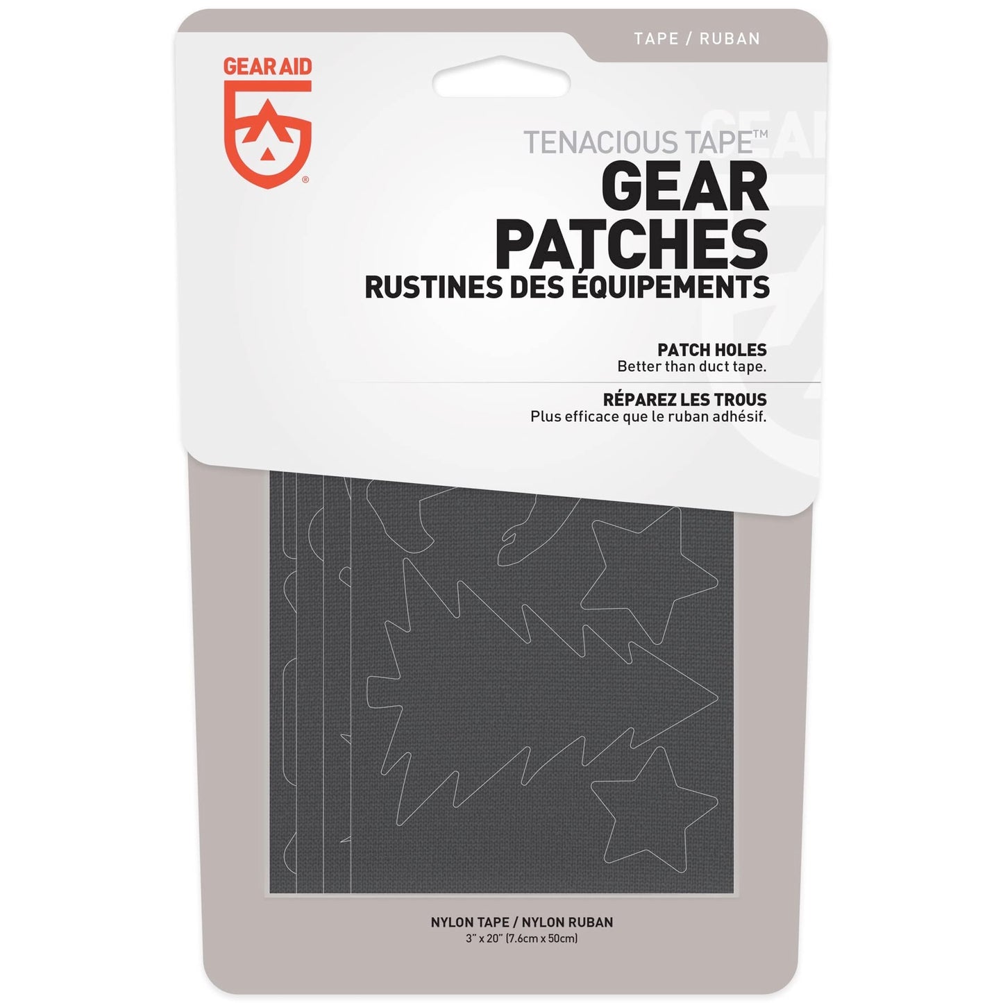 GEAR AID Tenacious Tape Gear Patches for Jacket Repair, Black Nylon, Camping, 3" x 20", 2 Pack