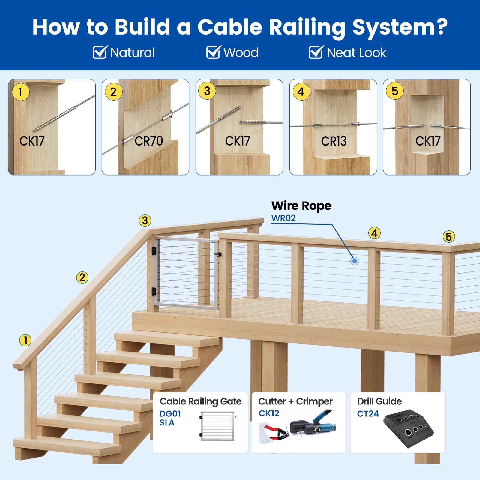 [Patent] Muzata Upgraded 20 Pack 25 30 35 Degree 1/8" 5/32" 3/16" Cable Railing Angle Protector Sleeves Cable Railing Hardware Kit T316 Stainless Steel Angle Protective Sleeves Wood Post CR70