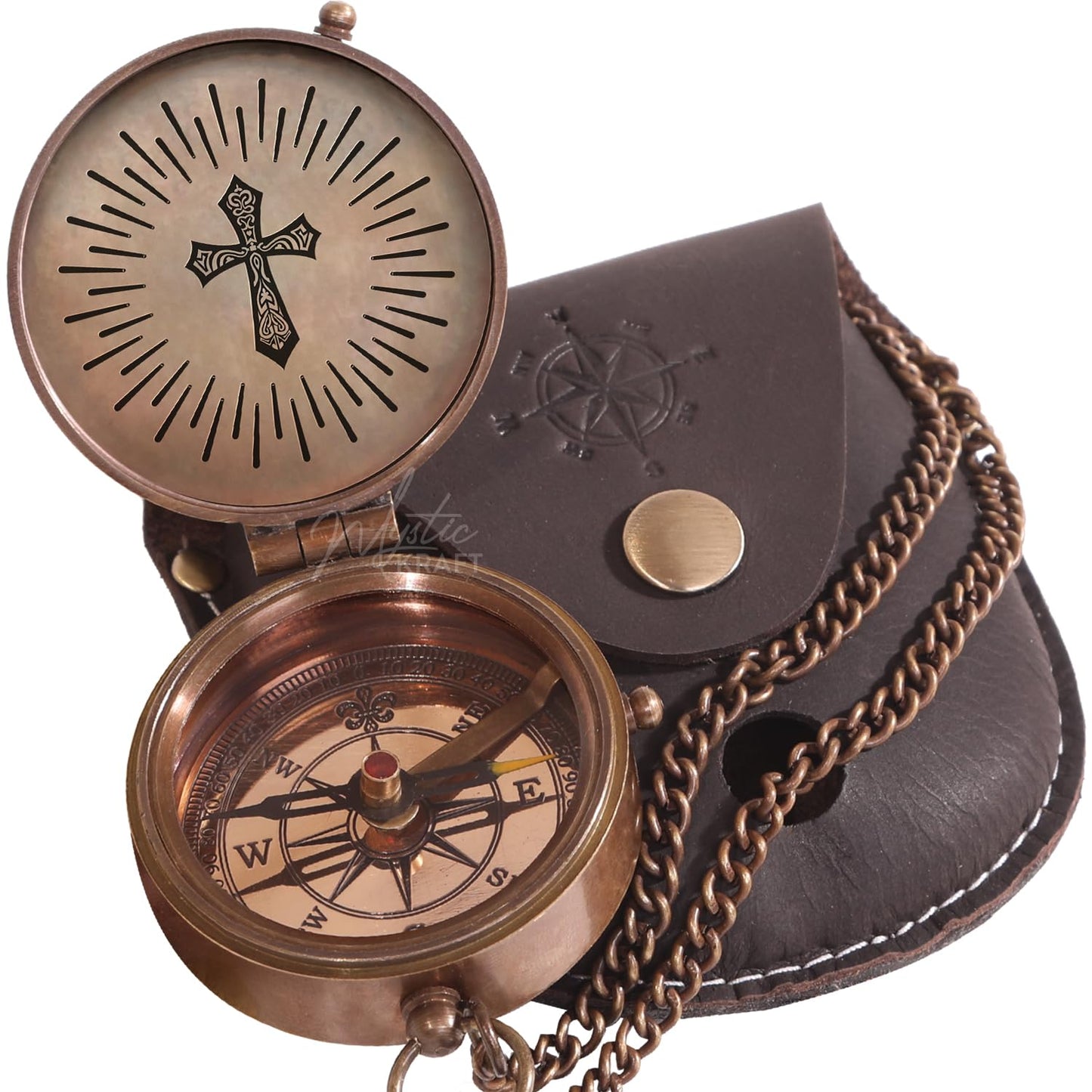 MYSTICKRAFT Trust in The Lord - Proverbs 3:5-6 Engraved Brass Pocket Compass, Baptism Gift for Boys, Confirmation First Communion, Religious Christian Easter for Kids, Christmas