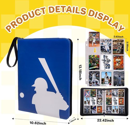 Baseball Card Binder - 990 Pockets Sports Trading Card Album with 55 Removable Sleeves | Double-Sided Zipper Design