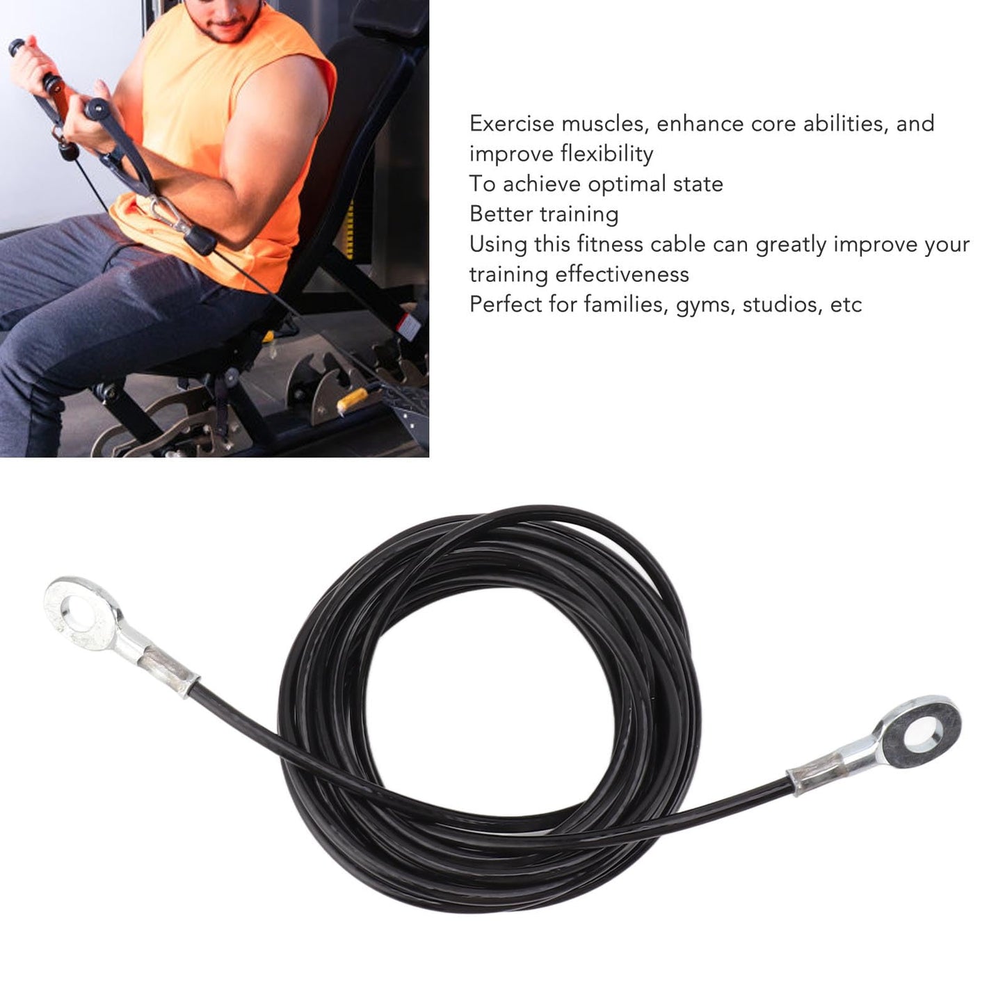 PenRux Fitness Pulley Cable, Strong Heavy Duty Steel Wire Rope Enhance Core Abilities Fitness Gym Replacement Cable Adjustable Length for Gyms for Studios (5meter/16.4ft), PenRuxsm570zu3wo-12