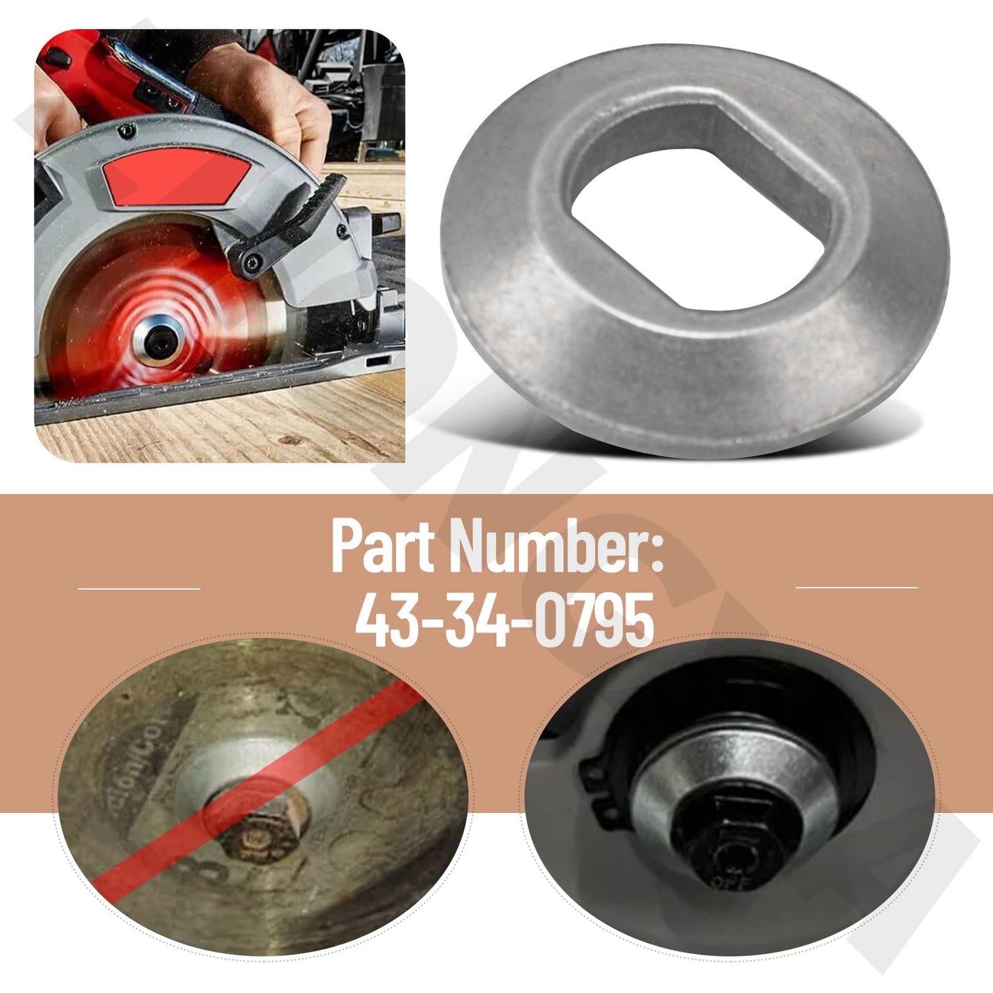 43-34-0795 Outer Blade Flange Compatible with Milwaukee 6394 2731-21 2730-20 2630-20 6485-68 0730-20 0740-20 6310-20 6320-20 6390-20 0830-50 Metal/Circular Saw