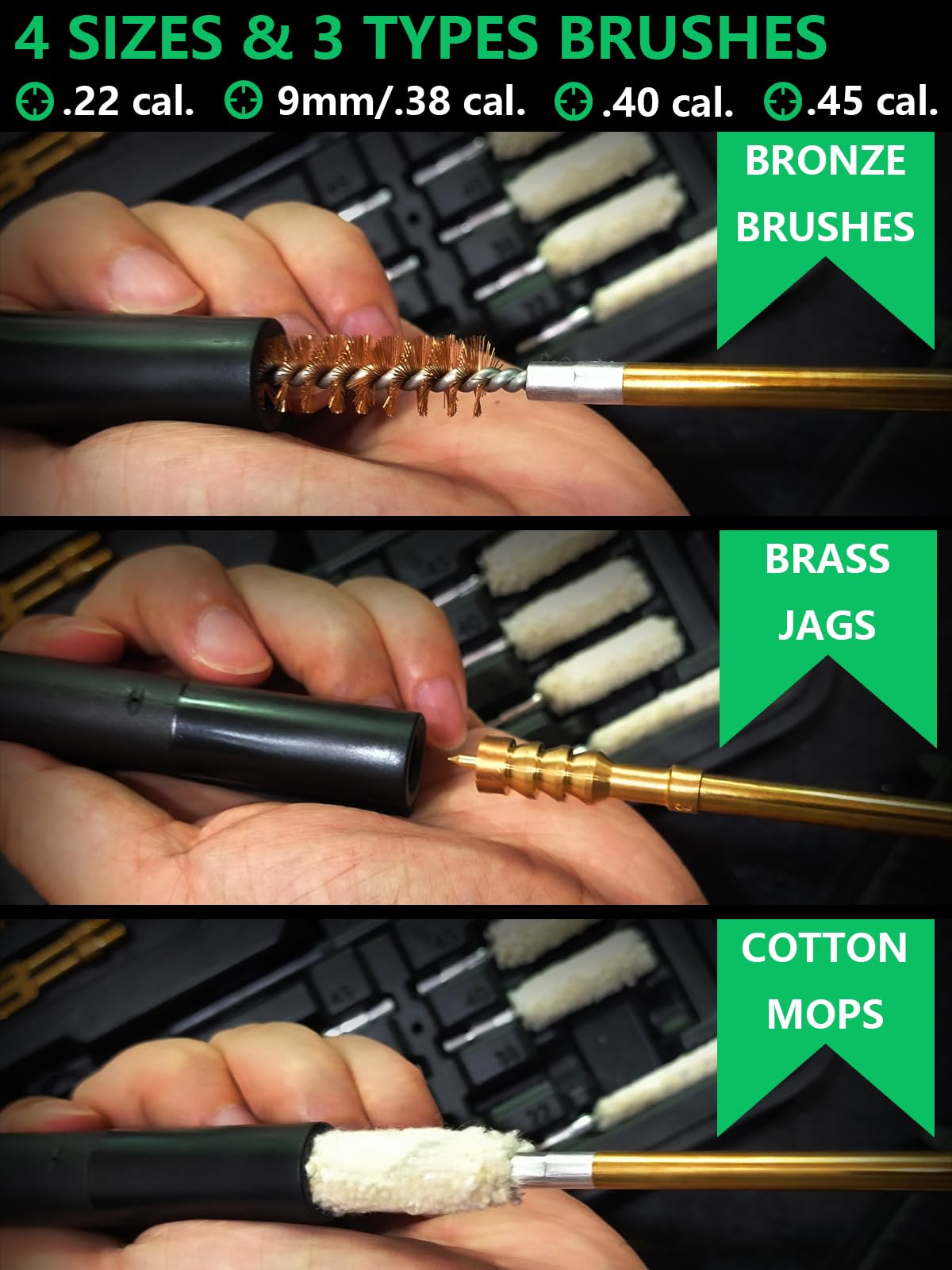 Funryer Gun Cleaning Kit for .22 9mm/.38 .40 .45 Cal Pistol Packed in Case