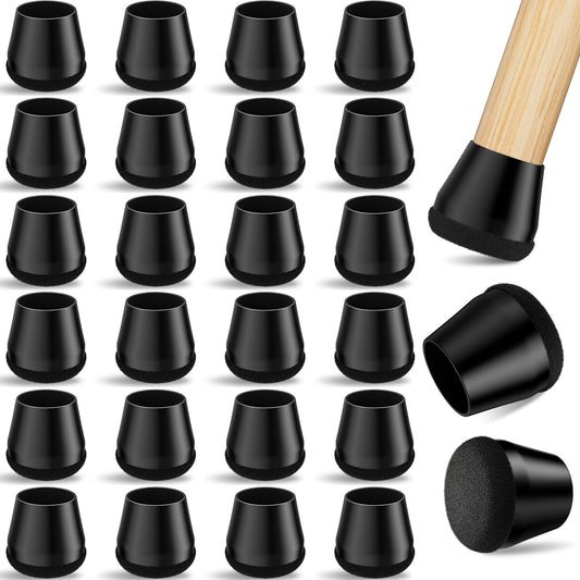 yomanta 24 PCS Silicone & Felt Chair Leg Floor Protectors for Hardwood Floors - Furniture Pads, Chair Leg Covers/Cups - No Noise & Scratch-Proof - Round M (Fits 1"-1 3/16" / 24-30mm), Black