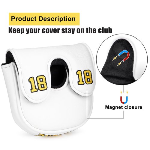 Golf Mallet Putter Cover Head Cover, Funny Happy Gilmore Magnetic Closure Premium Leather Headcovers Golf Mallet Putter Cover for Golf DF3 Putter
