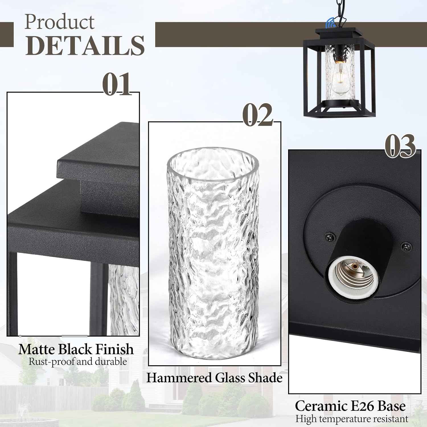 Modern Black Outdoor Pendant Light - 1-Light Hanging Lantern for Porch & Gazebo