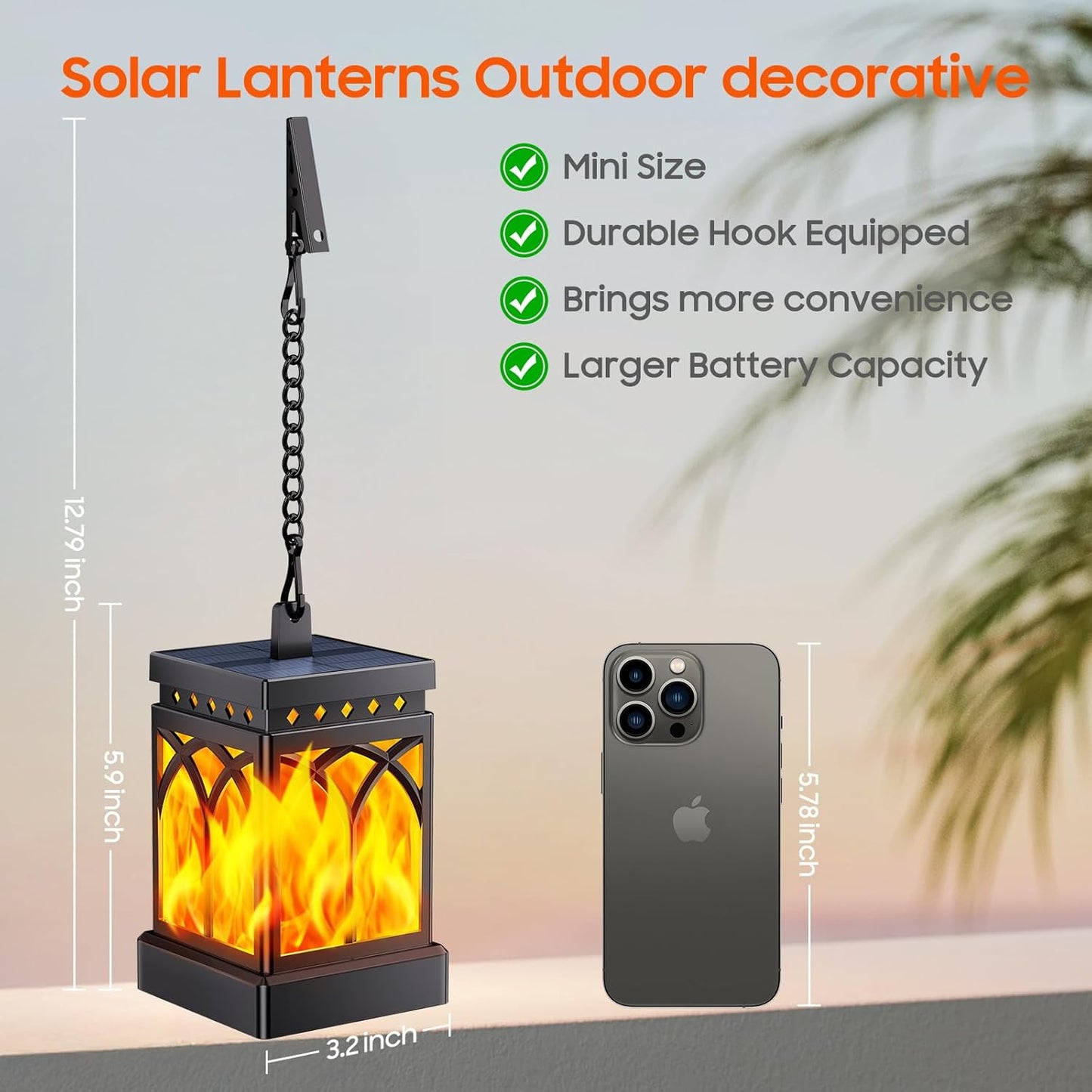 KOOPER Solar Lanterns 4 Pack - Waterproof Hanging Lights with Flickering Flame & Constant Modes for Garden, Patio, and Yard Decor