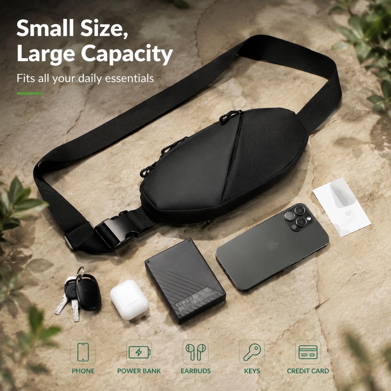 Simptech Sling Bag Fanny Pack Crossbody Chest Bag - Water Resistant Dual Pocket Waist Pack, Adjustable Running Belt & Phone Holder for Men Women Hiking Travel
