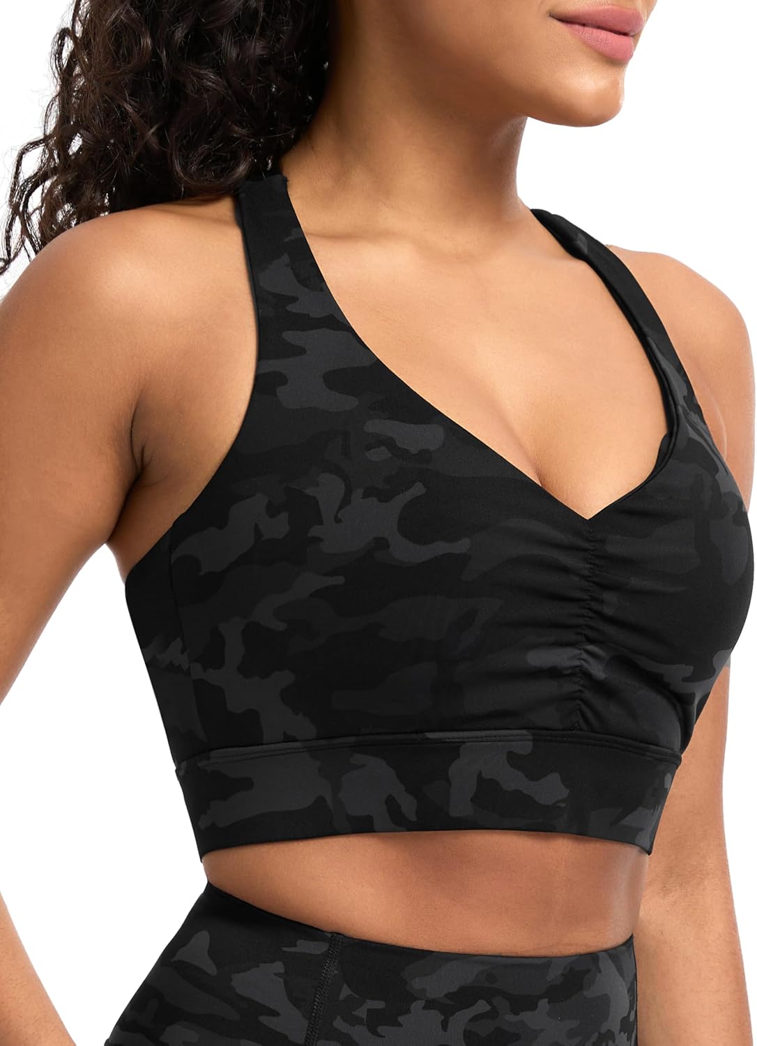 The Gym People Women's Cross Back Sports Bra - V Neck, Wide Straps, Removable Pads | Yoga Crop Top