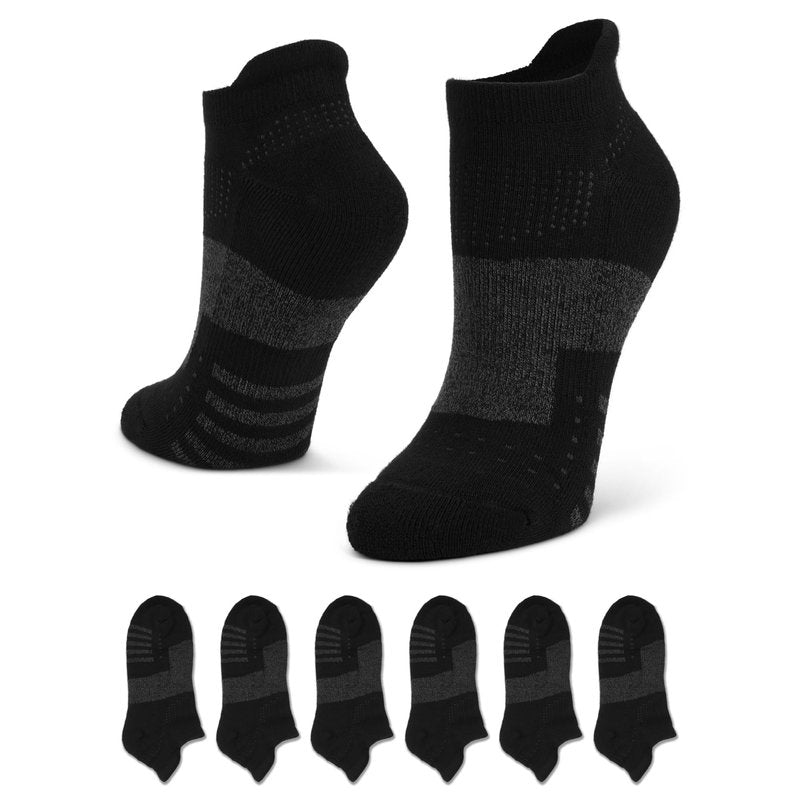 Sof Sole Bamboo Cushioned Performance No-Show Athletic Sock with Heel Tab, Multi-Pack (6-pair), Black, Women's 5-10